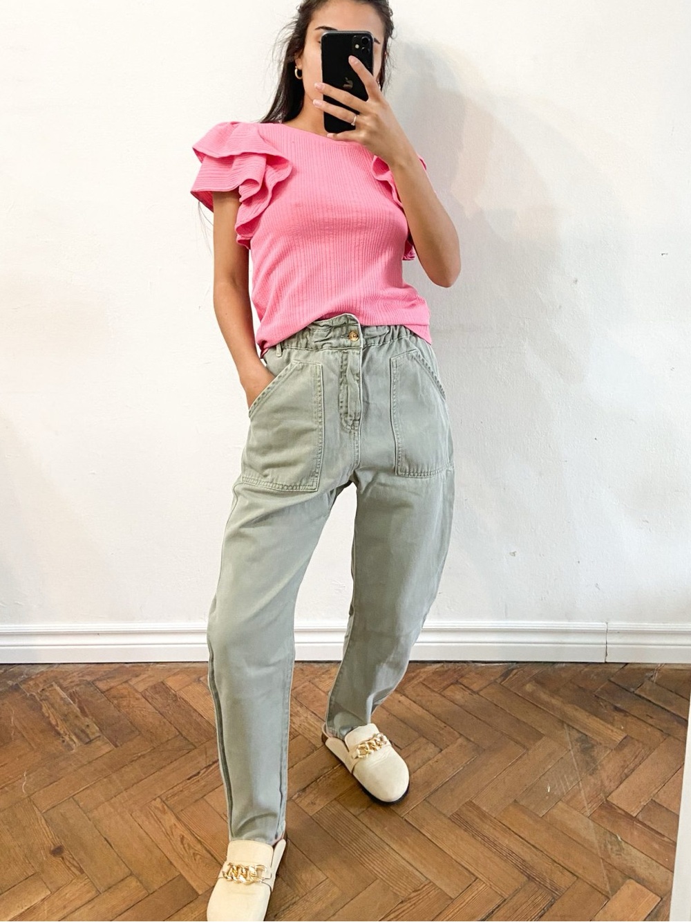 ZARA 💚 Green Balloon / Boyfriend Jeans Sz 34 / Small